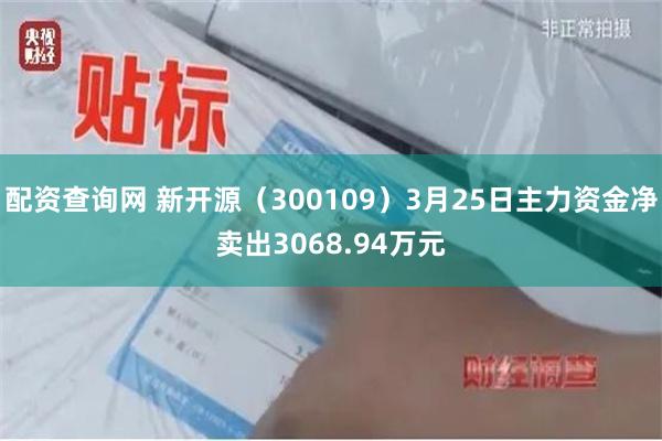 配资查询网 新开源（300109）3月25日主力资金净卖出3068.94万元